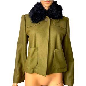Tulle Olive green cropped jacket with faux fur collar.  The fur is removable LG